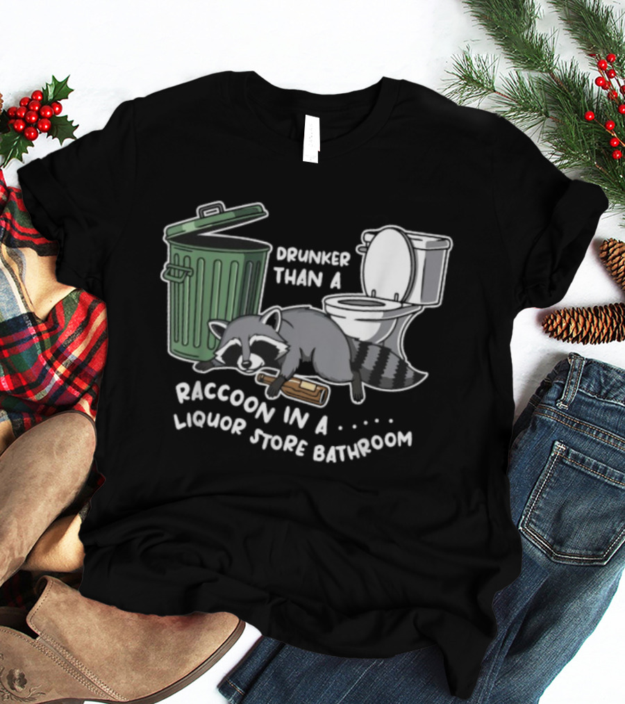 Raccoon In A Liquor Store Bathroom Trashcan Toilet Humor T-Shirt