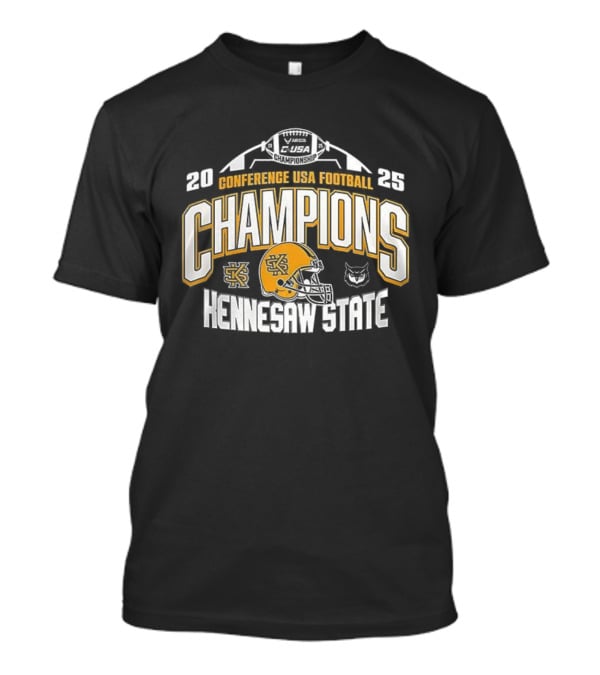 Kennesaw State 2025 Conference USA Football Champions Helmet And Owl T-Shirt