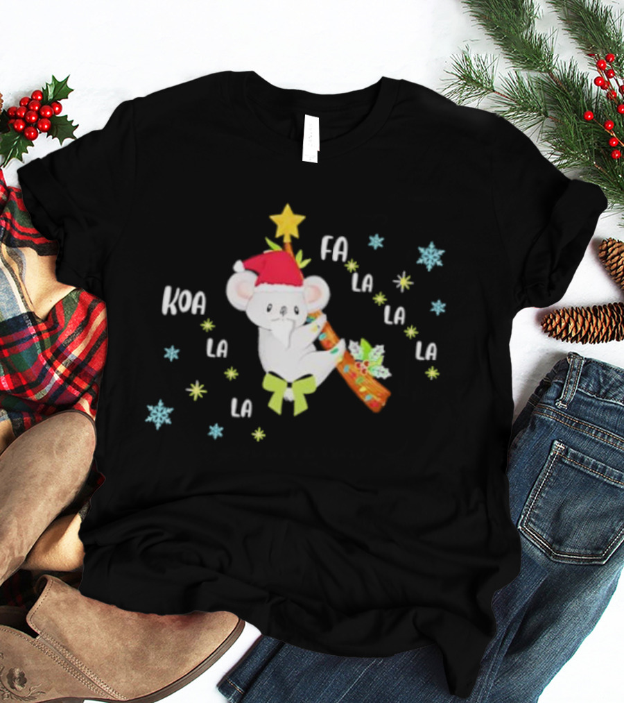 Koala Fa La La La Christmas Stylish Santa Hat And Candy Cane Fun T-Shirt