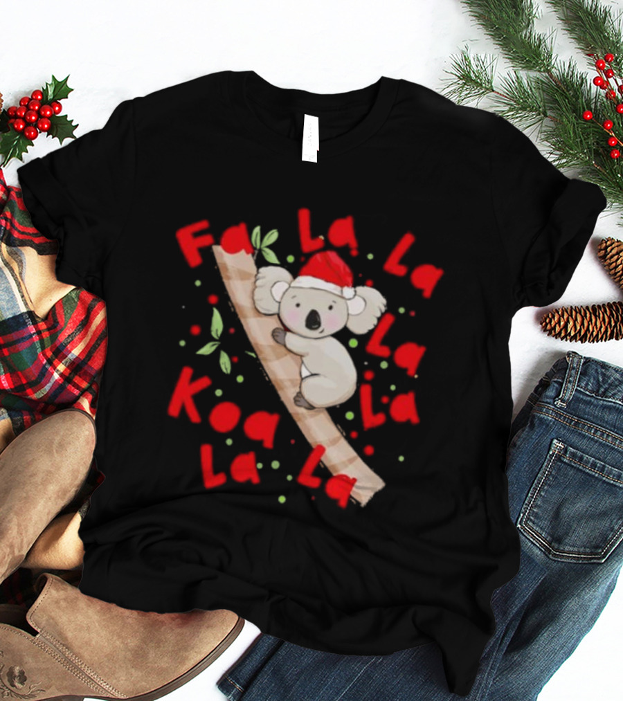 Festive Koala Climbing Candy Cane Santa Hat Christmas Australia T-Shirt