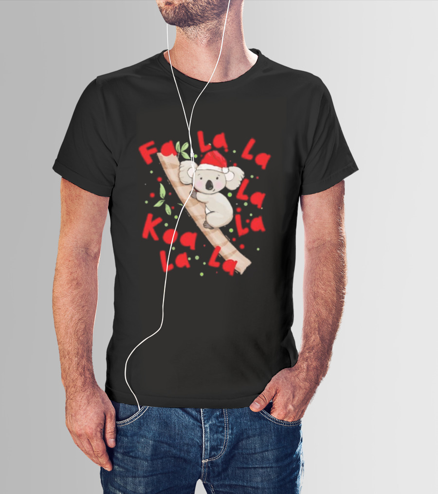 Festive Koala Climbing Candy Cane Santa Hat Christmas Australia T-Shirt