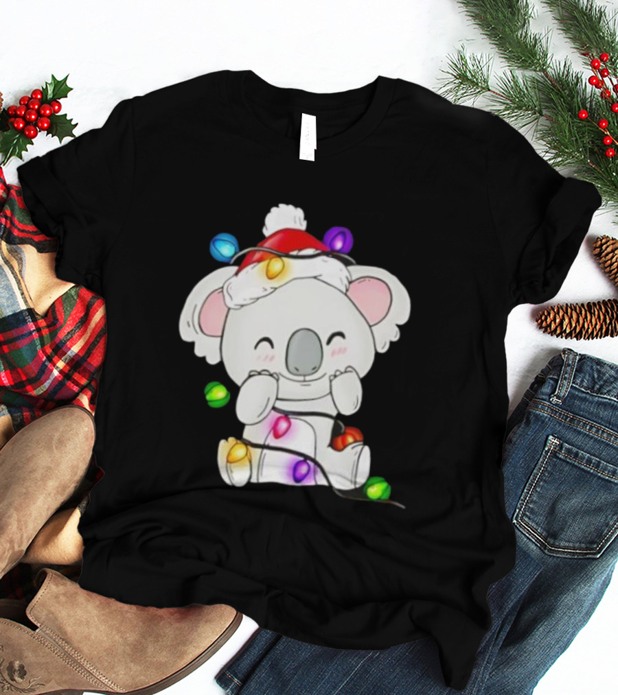 Koala Lover Christmas Lights Festive Santa Hat Cute Holiday Style T-Shirt