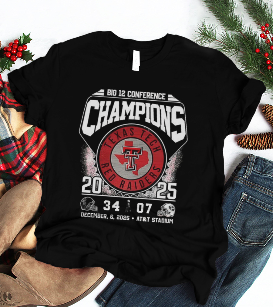 Texas Tech Red Raiders 2025 Big 12 Champions December 6 AT&T Stadium Victory 34-07 T-Shirt