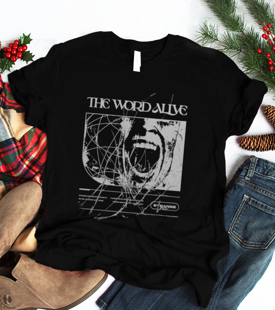 The Word Alive Strange Love Grayscale Mixed Media Art With Scribbles T-Shirt