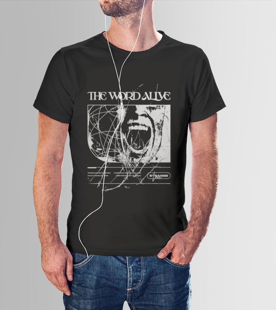 The Word Alive Strange Love Grayscale Mixed Media Art With Scribbles T-Shirt