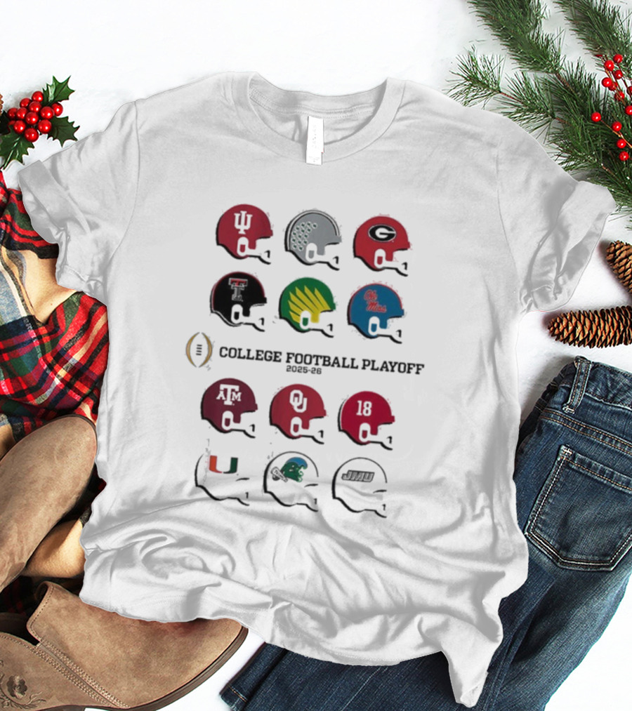 College Football Playoff Team Helmets 2025 2026 Ole Miss Oregon Texas Miami USC Georgia T-Shirt
