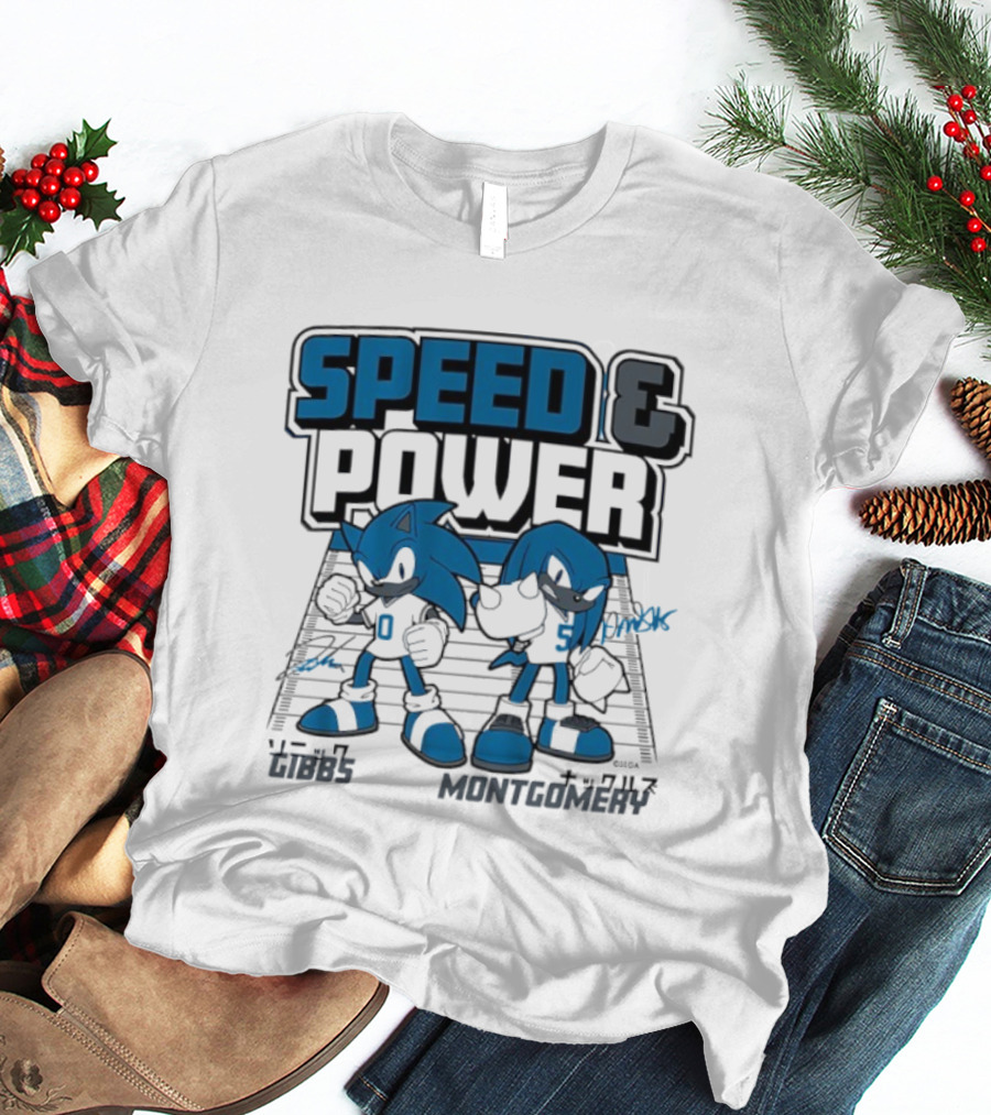 Detroit Lions Football Speed And Power Gibbs And Montgomery Sonic And Knuckles T-Shirt