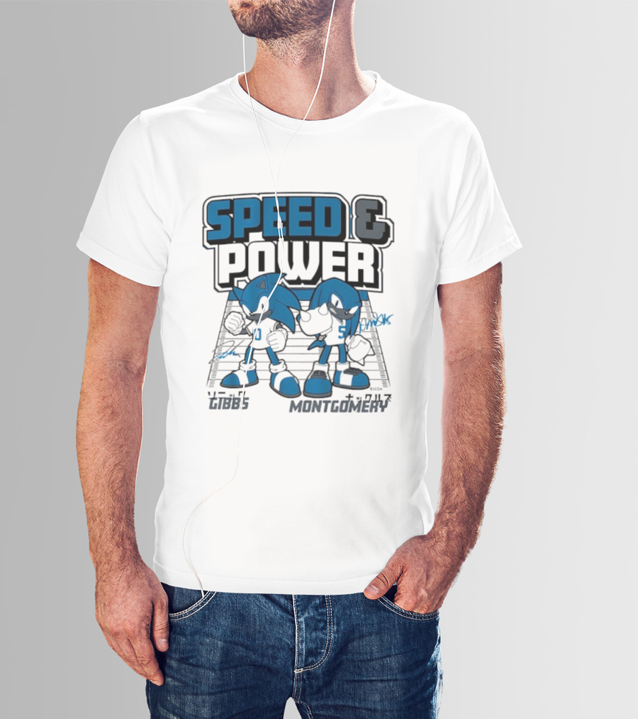 Detroit Lions Football Speed And Power Gibbs And Montgomery Sonic And Knuckles T-Shirt