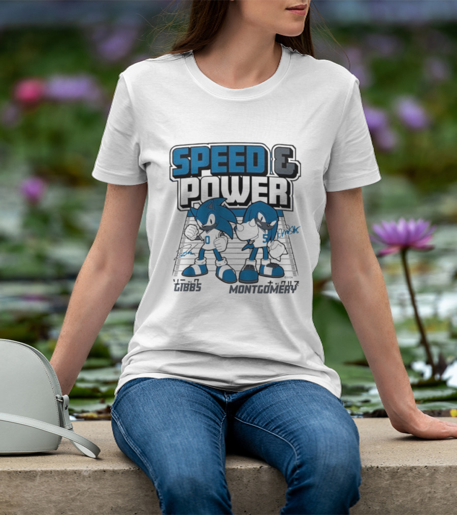Detroit Lions Football Speed And Power Gibbs And Montgomery Sonic And Knuckles T-Shirt
