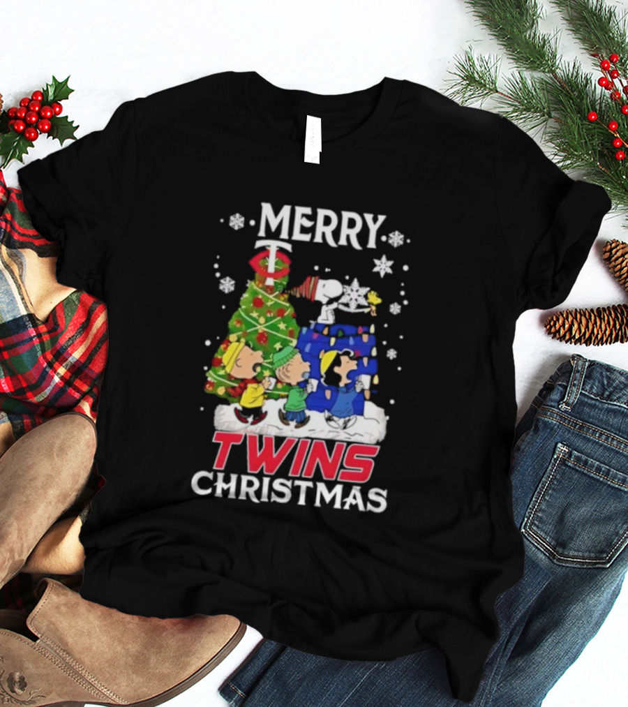 Merry Snoopy And Friends Twins Christmas Peanuts Festive Holiday T-Shirt