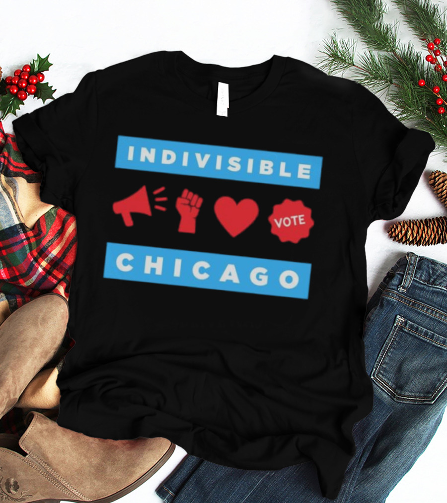 Indivisible Megaphone Heart Vote Chicago T-Shirt