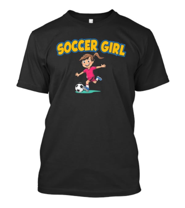 Soccer Girl Funny Cartoon Kid In Red With Soccer Ball T-Shirt