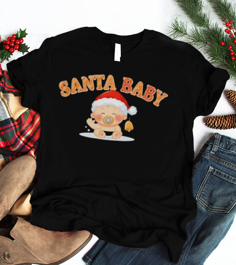 Santa Baby Holiday Infant With Santa Hat And Bell T-Shirt