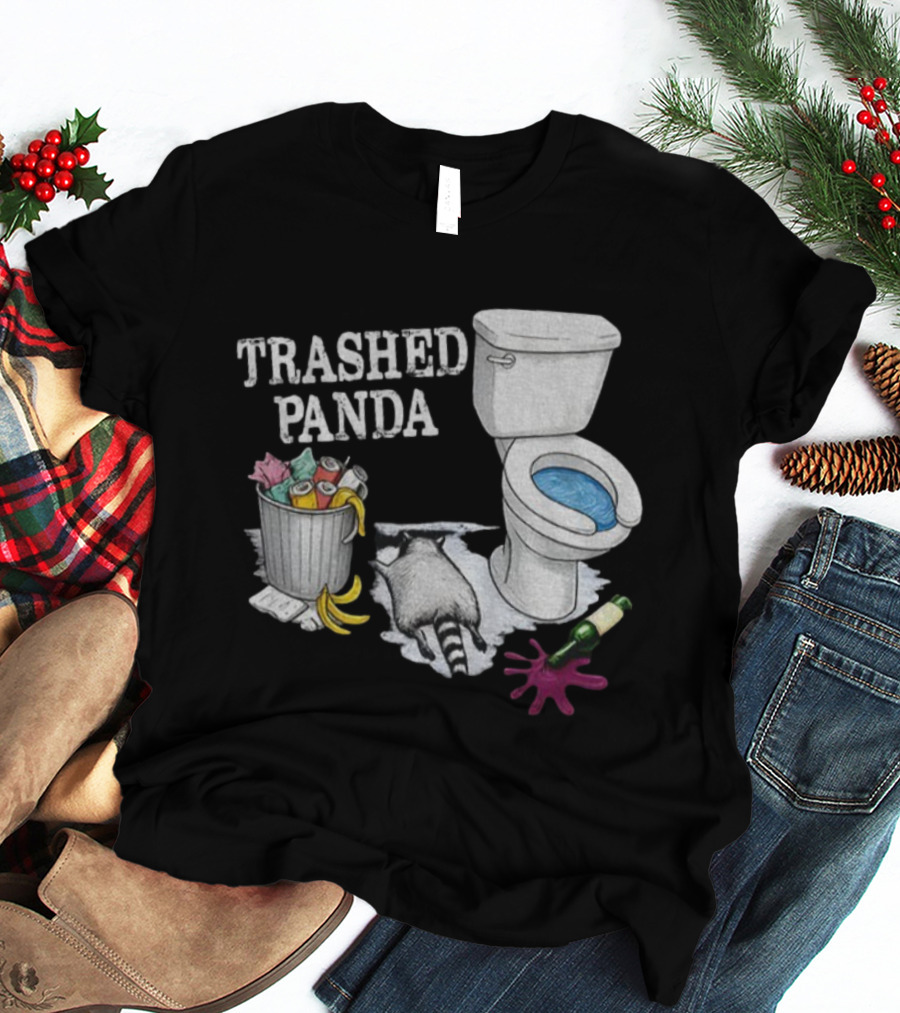 Trashed Panda Drunk Raccoon Party Animal Joke Toilet Humor T-Shirt