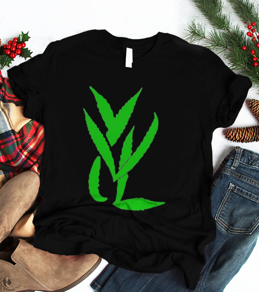 Trimset Green Leaf Symbol On Black T-Shirt