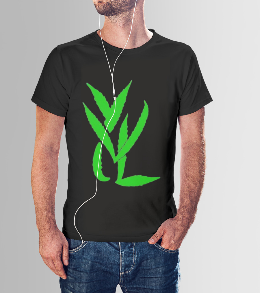 Trimset Green Leaf Symbol On Black T-Shirt