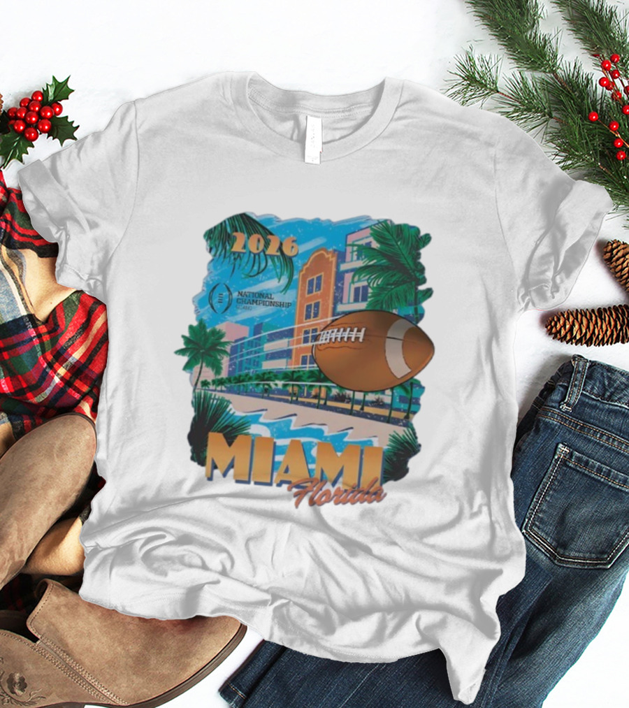 College Football Playoff National Championship 2026 Miami Florida Scenic Palm Trees Football T-Shirt