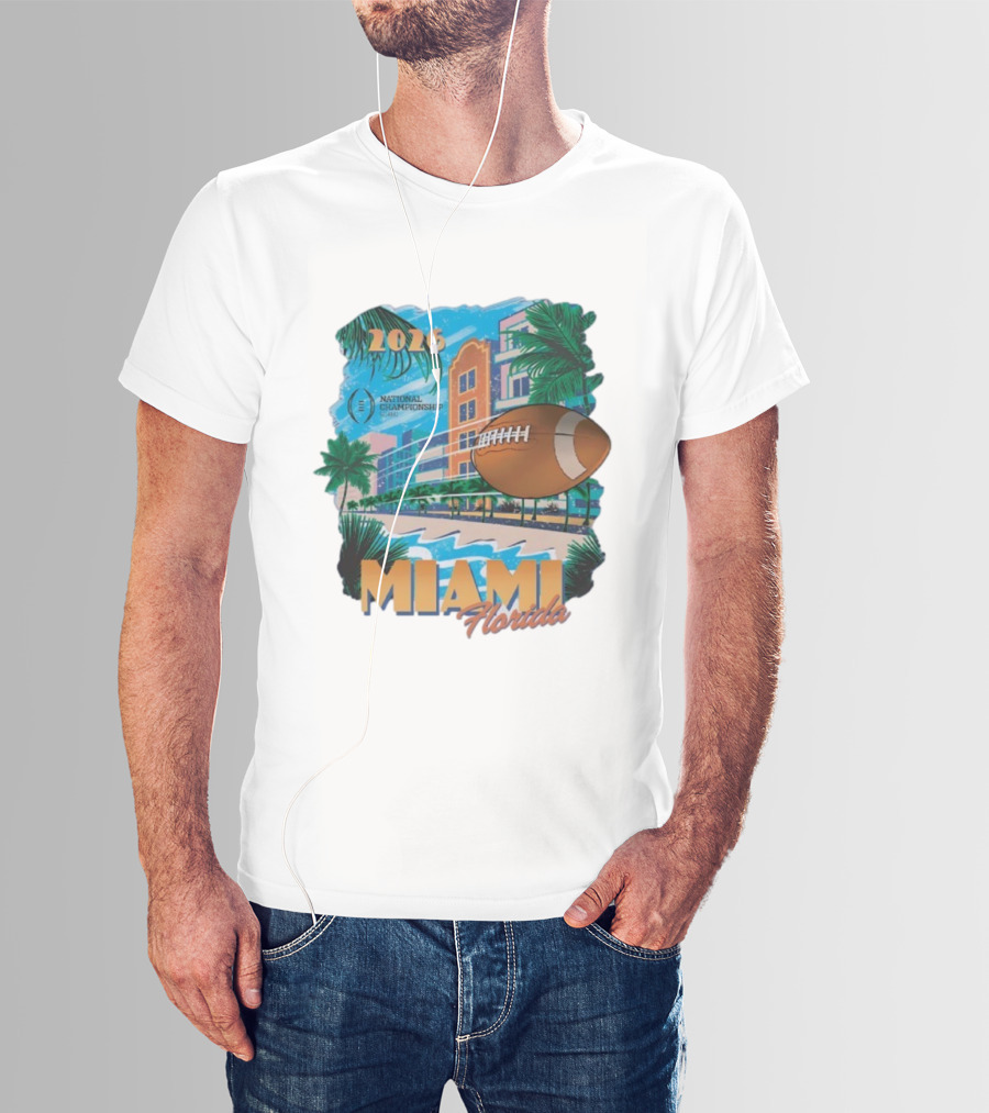 College Football Playoff National Championship 2026 Miami Florida Scenic Palm Trees Football T-Shirt