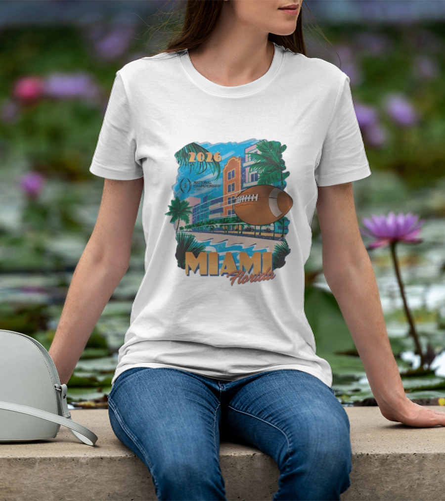 College Football Playoff National Championship 2026 Miami Florida Scenic Palm Trees Football T-Shirt
