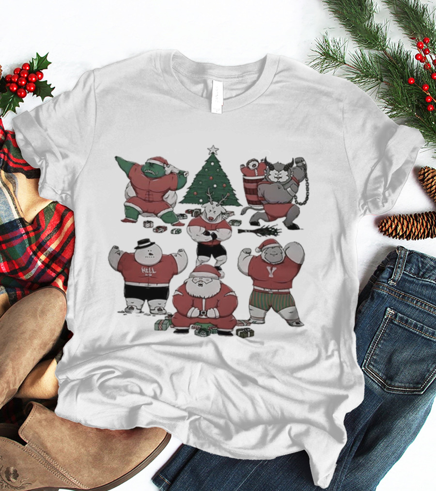 Merry Muscular Santa Grinch Bigfoot Krampus Reindeer Christmas T-Shirt