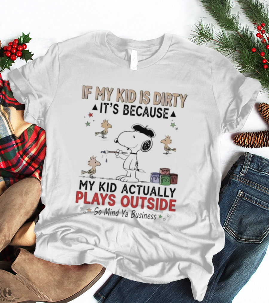 Snoopy Woodstock My Kid Plays Outside Mind Ya Business T-Shirt