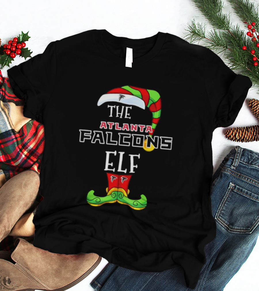 Atlanta Falcons Christmas Elf Hat And Socks With Team Logos T-Shirt