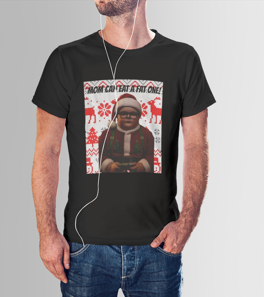 Mom Can Eat A Fat One Santa Christmas Ugly Sweater Pattern T-Shirt