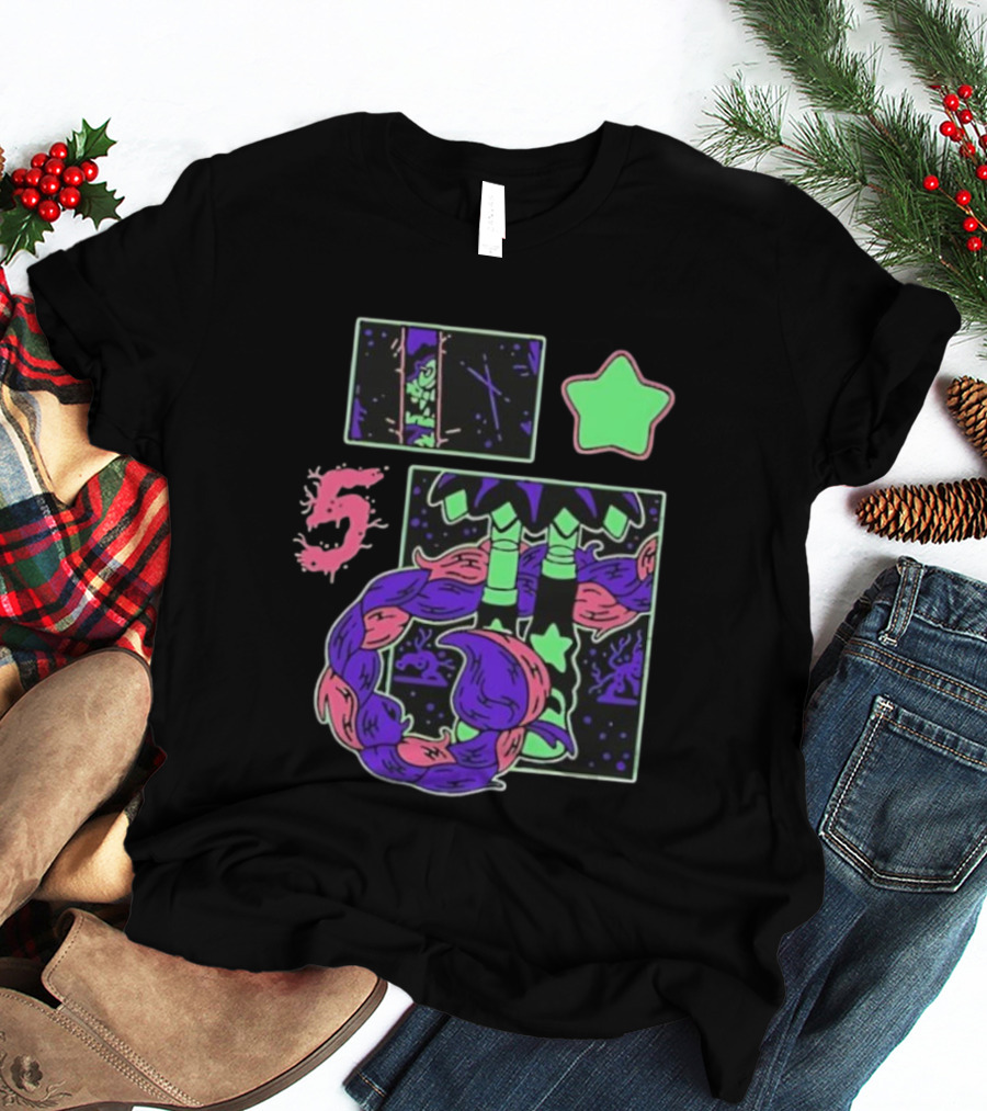 Poppy Theory Neon Star Braided Hair Cosmic Number 5 T-Shirt
