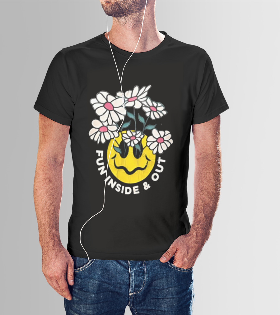 Fun Inside And Out Yellow Smiley Face With Daisies T-Shirt