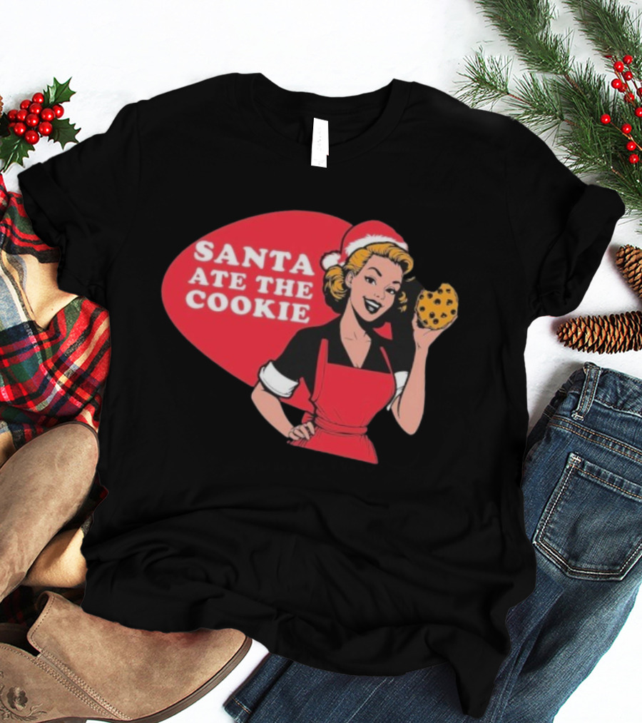 Vintage Santa Ate The Cookie Christmas Retro Humor T-Shirt