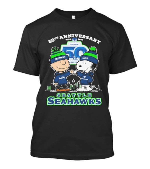 Snoopy Charlie Brown Peanuts Seattle Seahawks 50th Anniversary 1976-2025 T-Shirt