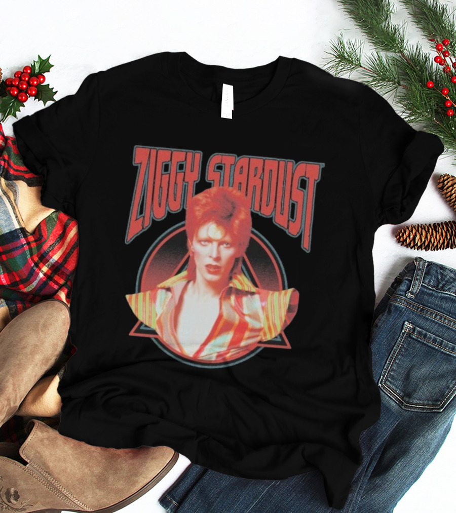 Ziggy Stardust David Bowie Iconic Image Red And Orange Striped Glam Rock Aesthetic T-Shirt