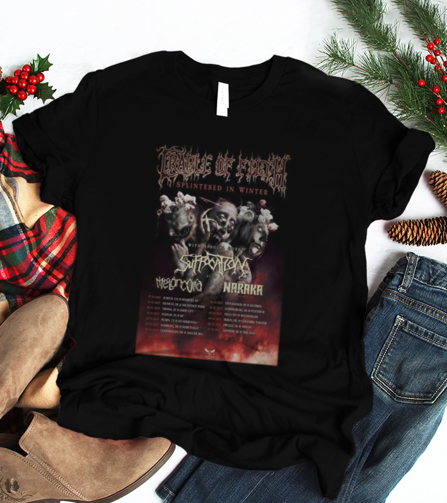 Cradle Of Filth Splintered In Winter Tour 2025 Suffocation Melancholia Naraka Dates T-Shirt