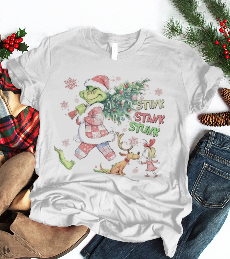 Grinch Max Cindy Lou Stink Stank Stunk Merry Christmas Tree Santa Hat T-Shirt