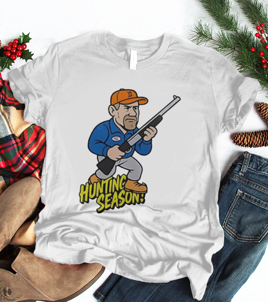 Detroit Lions Hunting Season Cartoon Character With Rifle T-Shirt