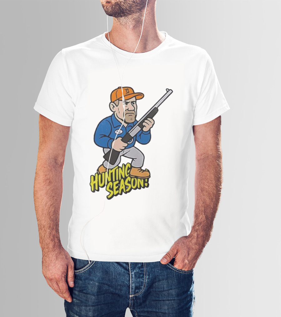 Detroit Lions Hunting Season Cartoon Character With Rifle T-Shirt