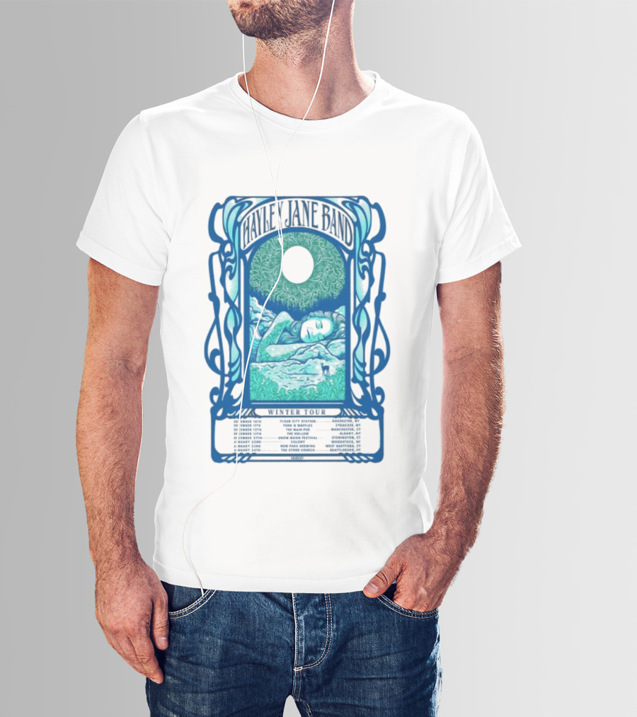 Hayley Jane Band Winter Tour 2025 Dates Vibrant Blue Art Nouveau Style T-Shirt