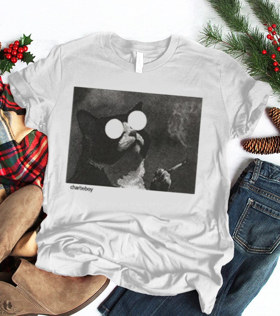 Charlieboy Trippy Cool Cat Smoking Visionary Optical Illusion Retro T-Shirt