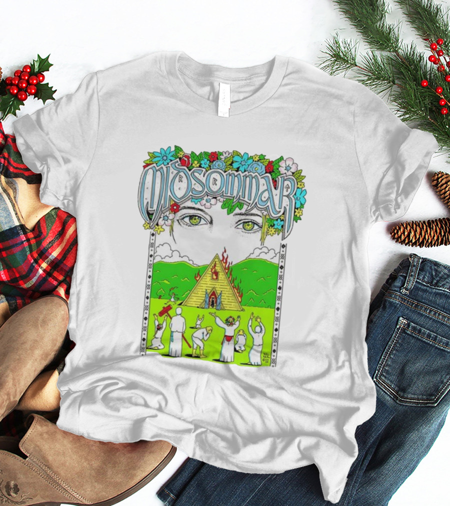 Midsommar Eyes Pyramid Fire Ceremony Illustration T-Shirt