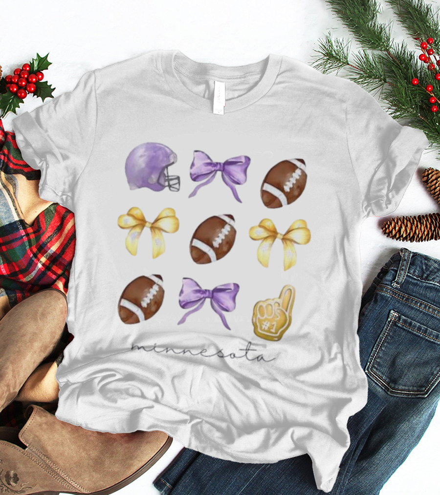 Minnesota Football Helmet Bows Number One Fan Team Spirit T-Shirt
