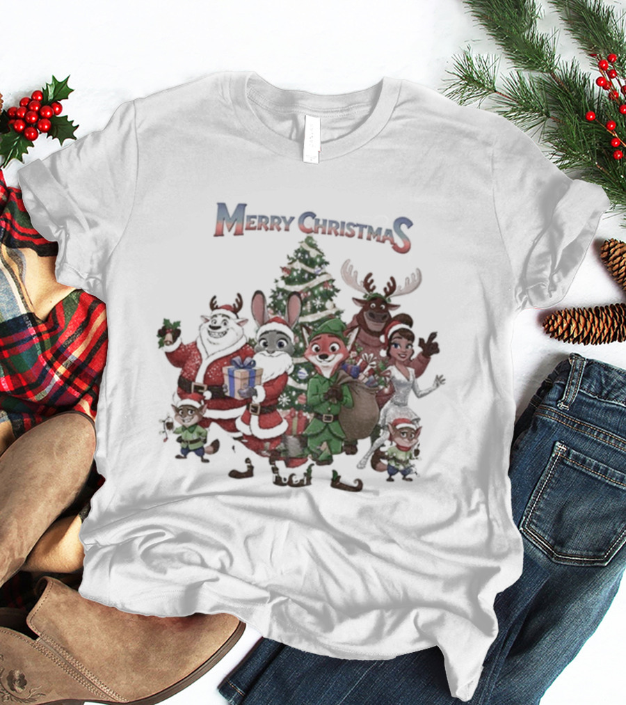 Judy Hopps Nick Wilde Merry Christmas Zootopia Holiday Friends Tree T-Shirt