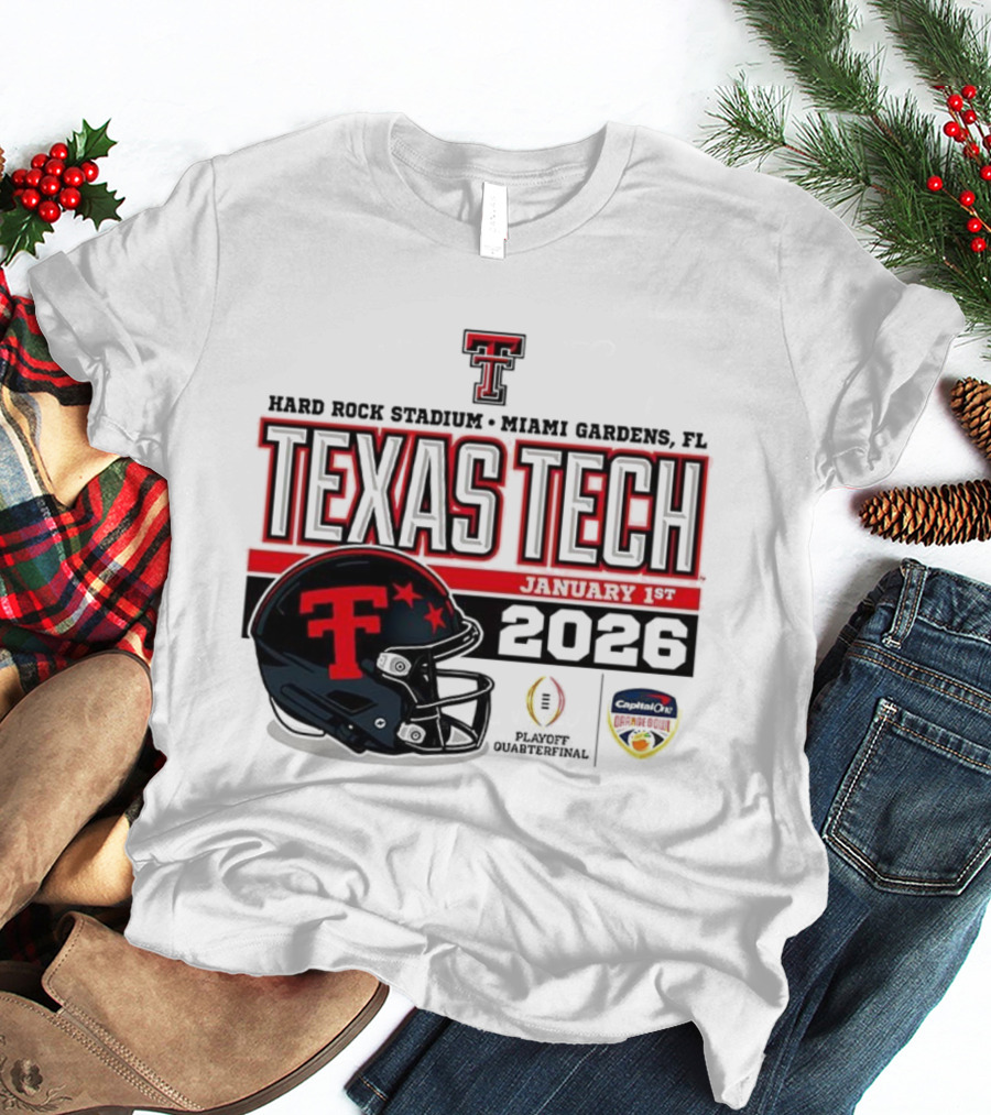 Texas Tech Red Raiders January 1 CFP Hard Rock Stadium College Football Playoff Helmet T-Shirt