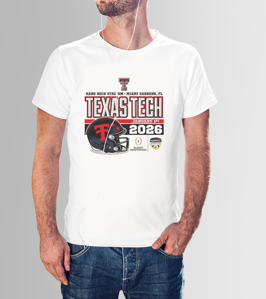 Texas Tech Red Raiders January 1 CFP Hard Rock Stadium College Football Playoff Helmet T-Shirt