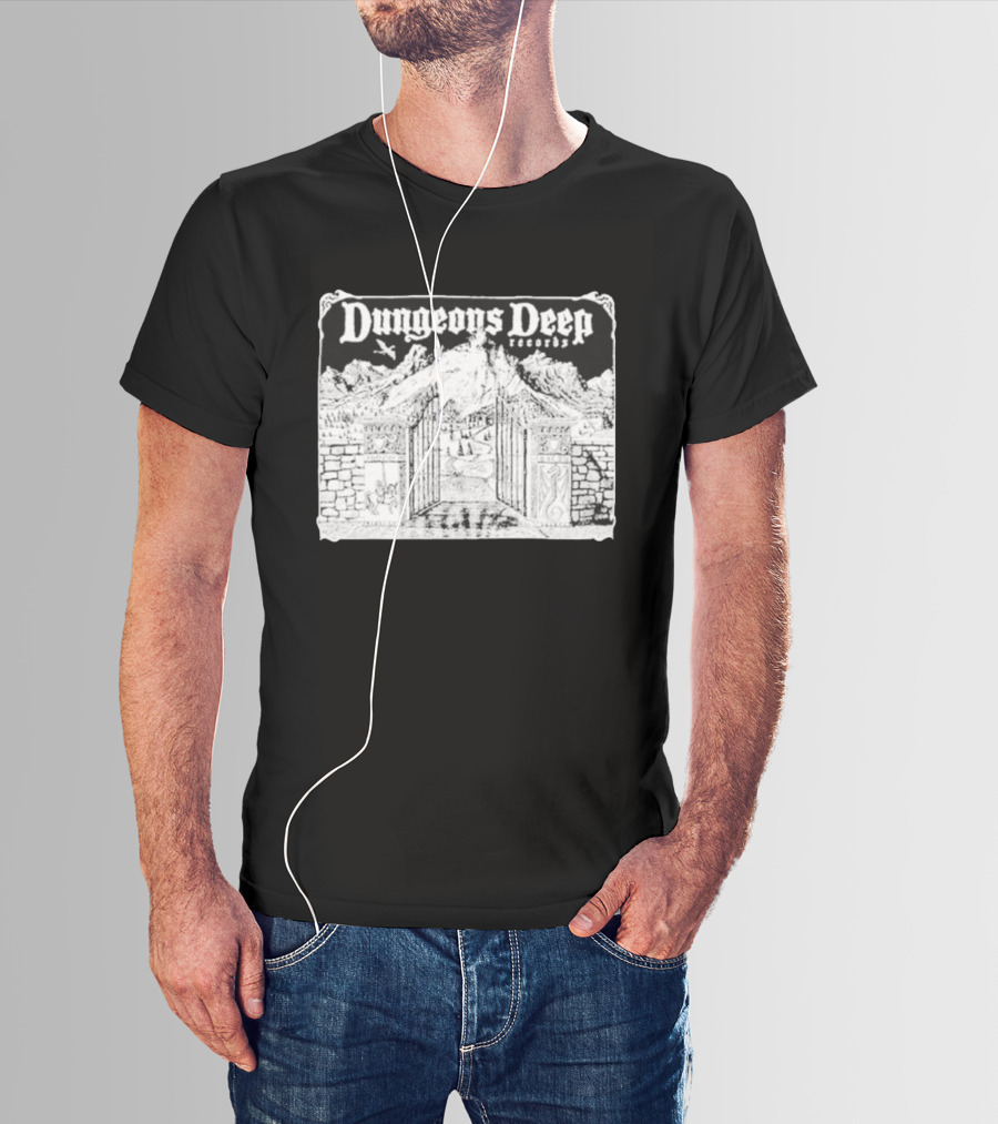 Dungeons Deep Records Fantasy Mountain Gate Adventure Scenic Landscape T-Shirt