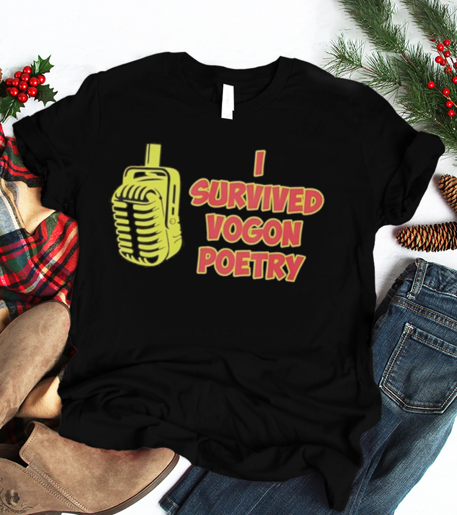 I Survived Vogon Poetry Retro Microphone Theme T-Shirt