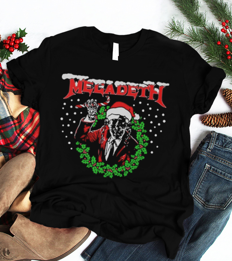 Megadeth Vic Rattlehead Santa Christmas Wreath Holiday T-Shirt