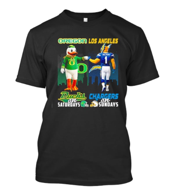 Oregon Ducks Saturdays Los Angeles Chargers Sundays Mascot Matchup T-Shirt