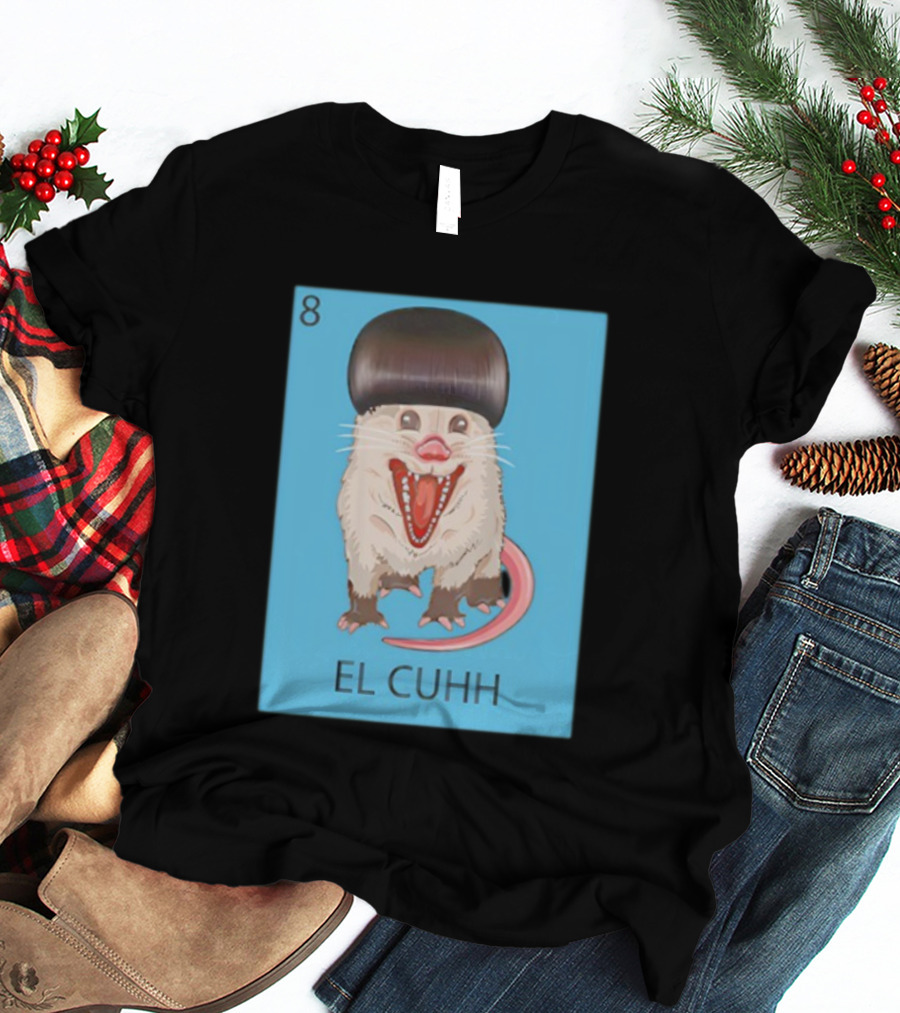 Takuache Loteria El Cuhh Card Number 8 Possum Art Cartoon Style T-Shirt