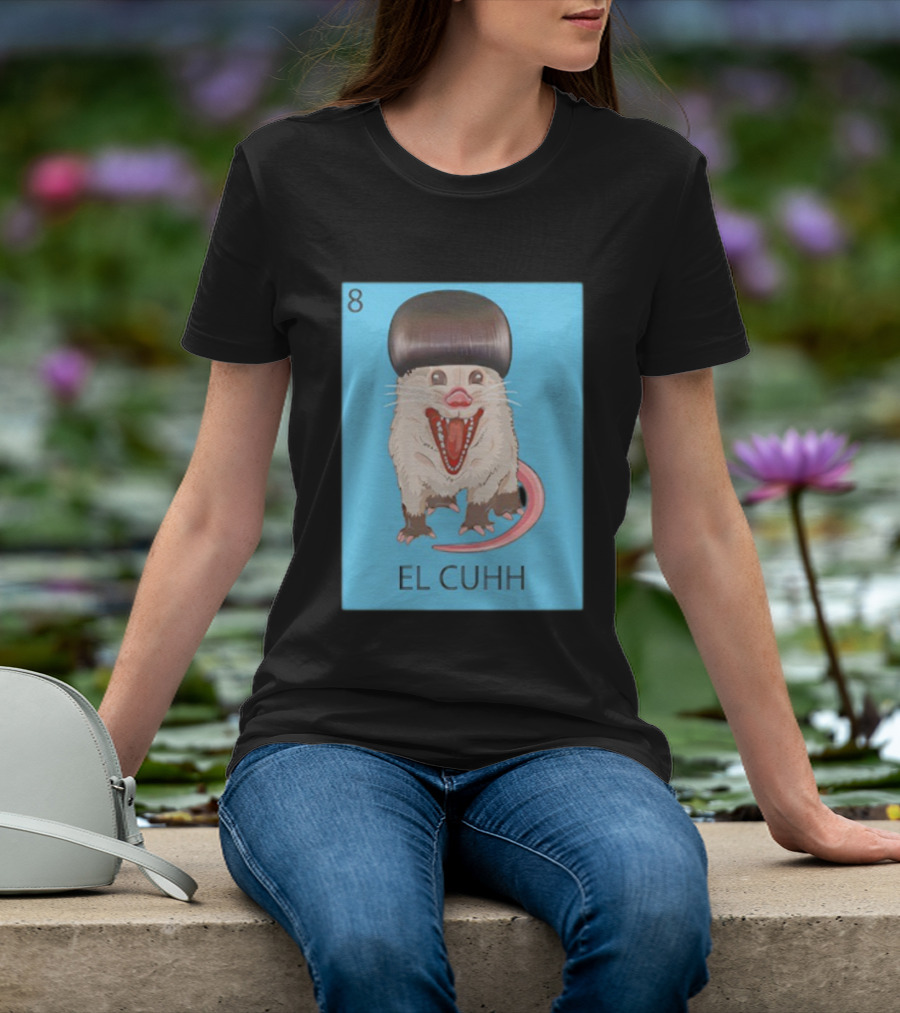 Takuache Loteria El Cuhh Card Number 8 Possum Art Cartoon Style T-Shirt