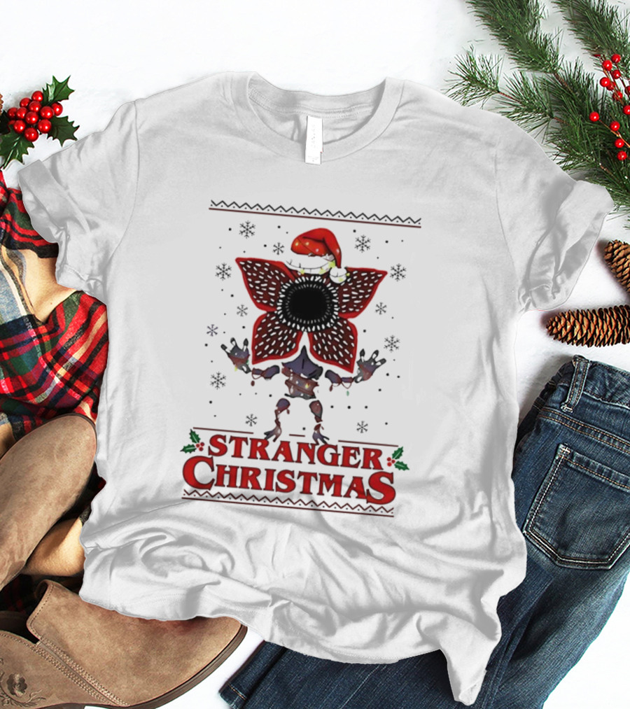 Stranger Things Christmas Demogorgon Santa Hat Merry Upside Down Ugly Sweater T-Shirt